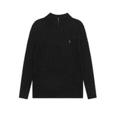 All three standards are complete! RAF LAUREN Knitted Half Zipper Solid Pony Embroidery Logo Fried Dough Twists Knitted Sweaters for Men and Women