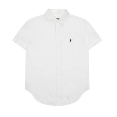 RL classic basic solid-color short-sleeved shirt linen shirt
