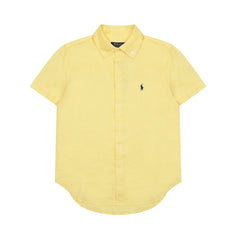 RL classic basic solid-color short-sleeved shirt linen shirt