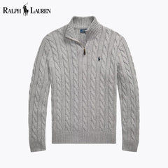 Coarse-knit Cotton Sweater With Quarter Zipper