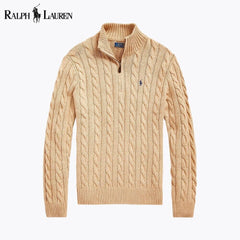 Coarse-knit Cotton Sweater With Quarter Zipper