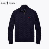 Coarse-knit Cotton Sweater With Quarter Zipper