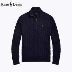 Coarse-knit Cotton Sweater With Quarter Zipper