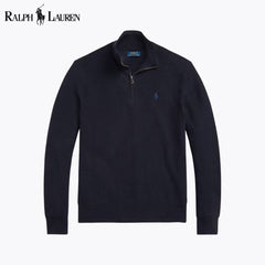 Ralph Lauren Mesh-stricksweater From Cotton With Quarter Zip
