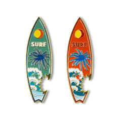 🏄 2-in-1 Metal Surfboard Magnets with Bottle Opener – Tropical Design