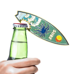🏄 2-in-1 Metal Surfboard Magnets with Bottle Opener – Tropical Design