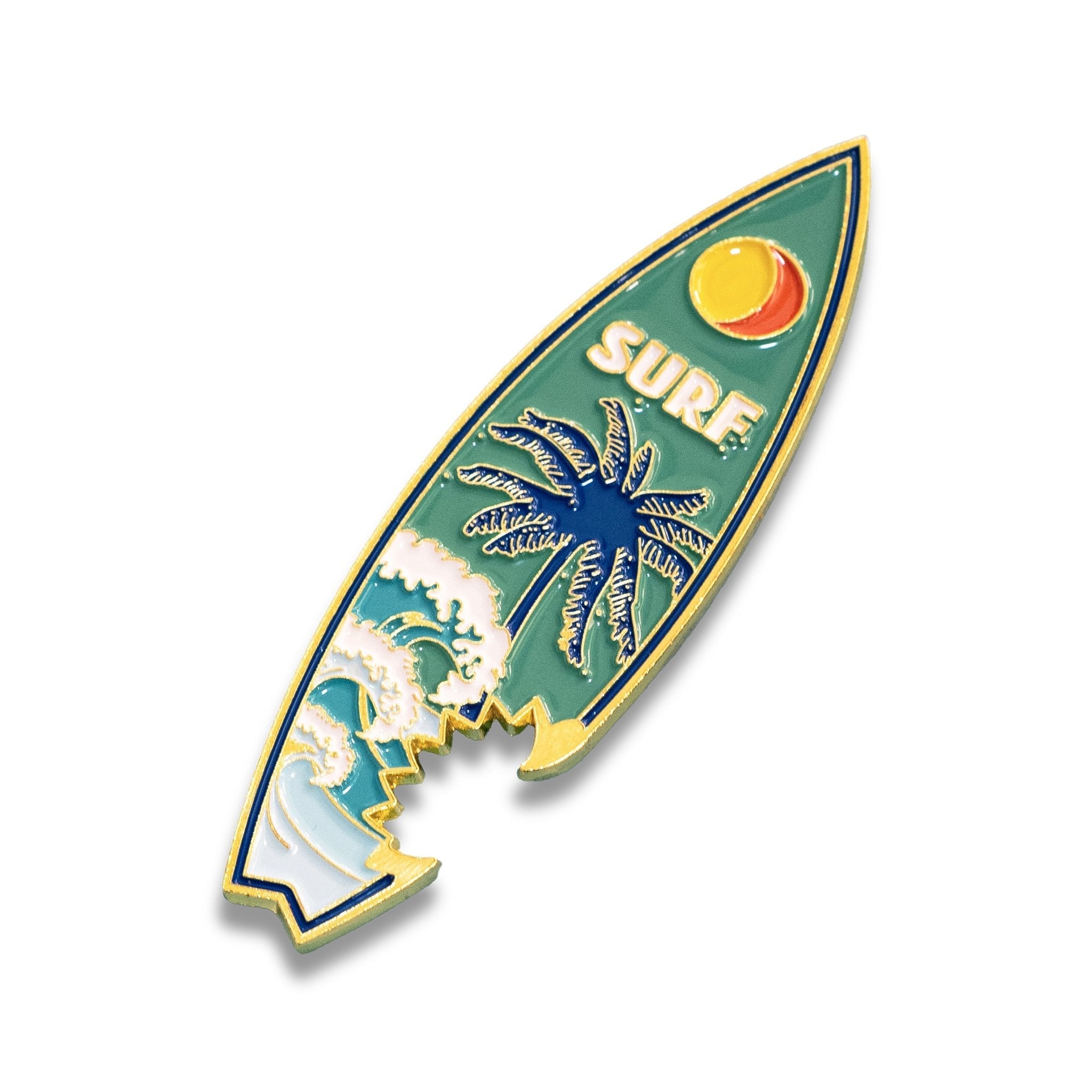 🏄 2-in-1 Metal Surfboard Magnets with Bottle Opener – Tropical Design