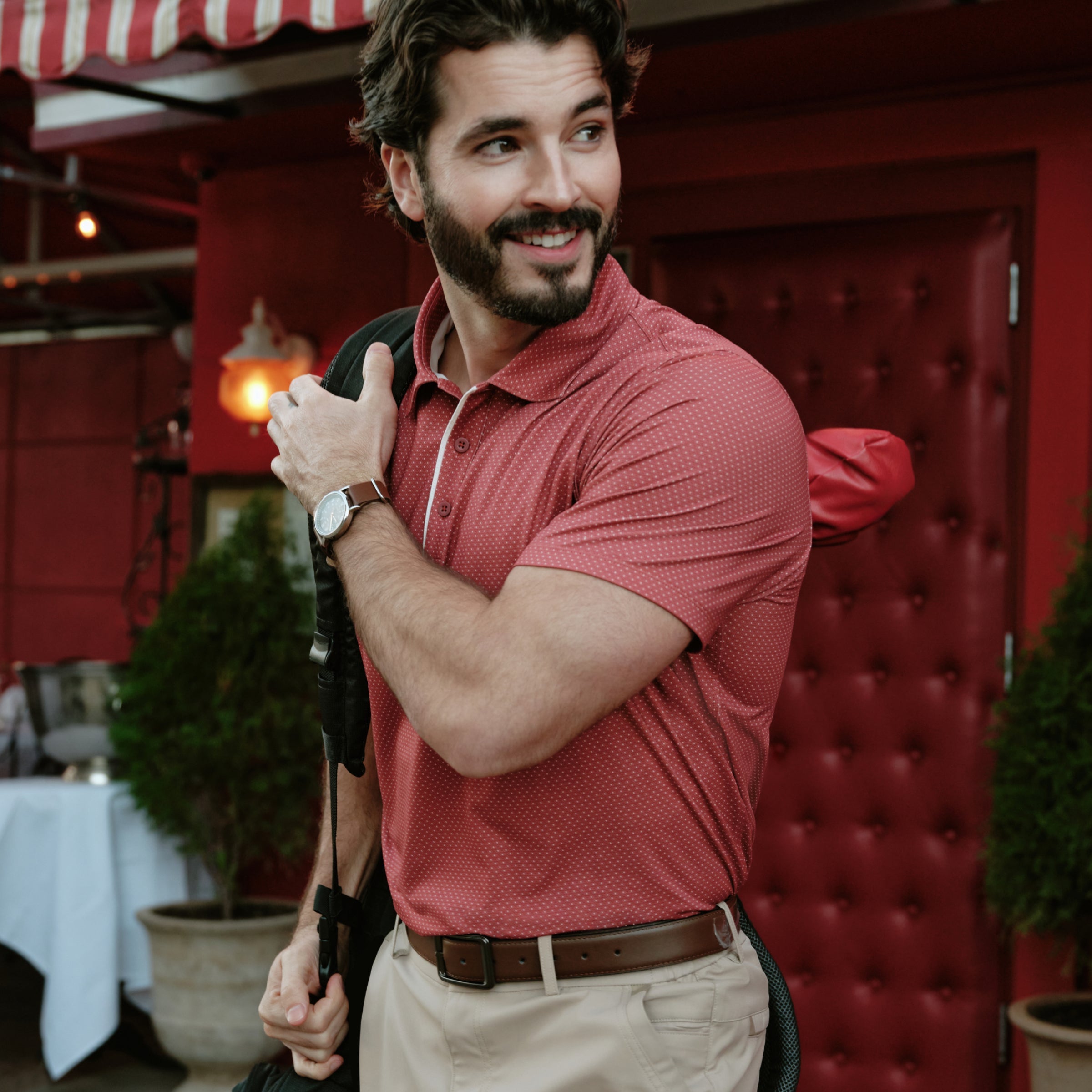 Clubhouse Performance Polo -- Red Brickline