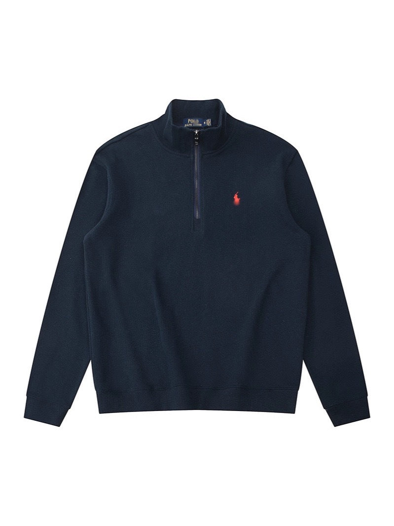 RL half-zip pullover with collar and stand-up collar hoodie