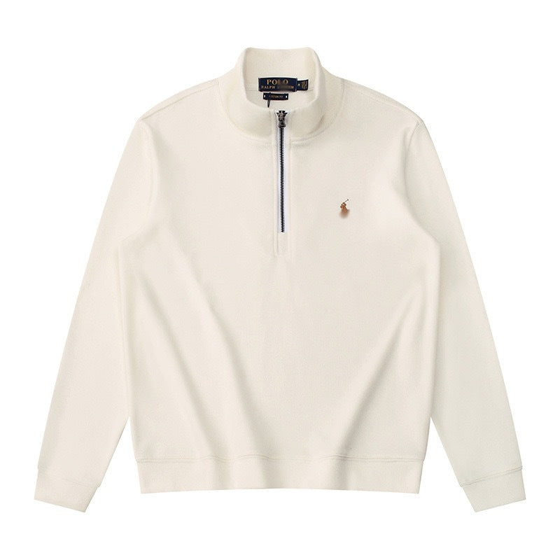 RL half-zip pullover with collar and stand-up collar hoodie