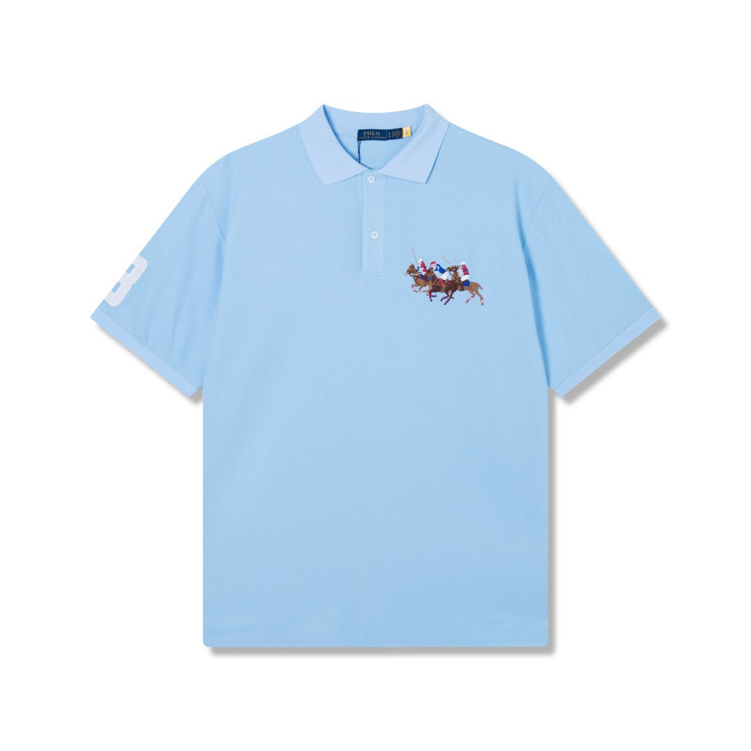 Spring and Summer Collection Classic Three-Horse Print Polo Shirt