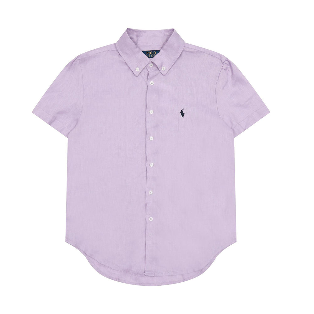 RL classic basic solid-color short-sleeved shirt linen shirt