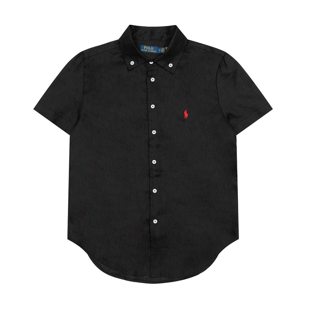 RL classic basic solid-color short-sleeved shirt linen shirt