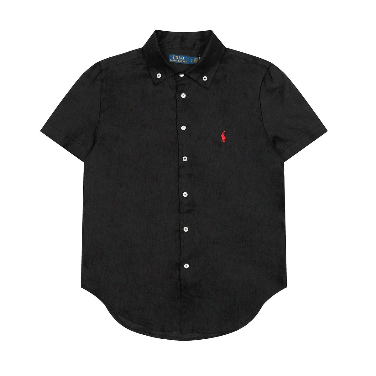 RL classic basic solid-color short-sleeved shirt linen shirt