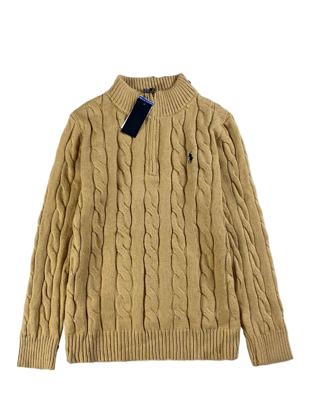 All three standards are complete! RAF LAUREN Knitted Half Zipper Solid Pony Embroidery Logo Fried Dough Twists Knitted Sweaters for Men and Women
