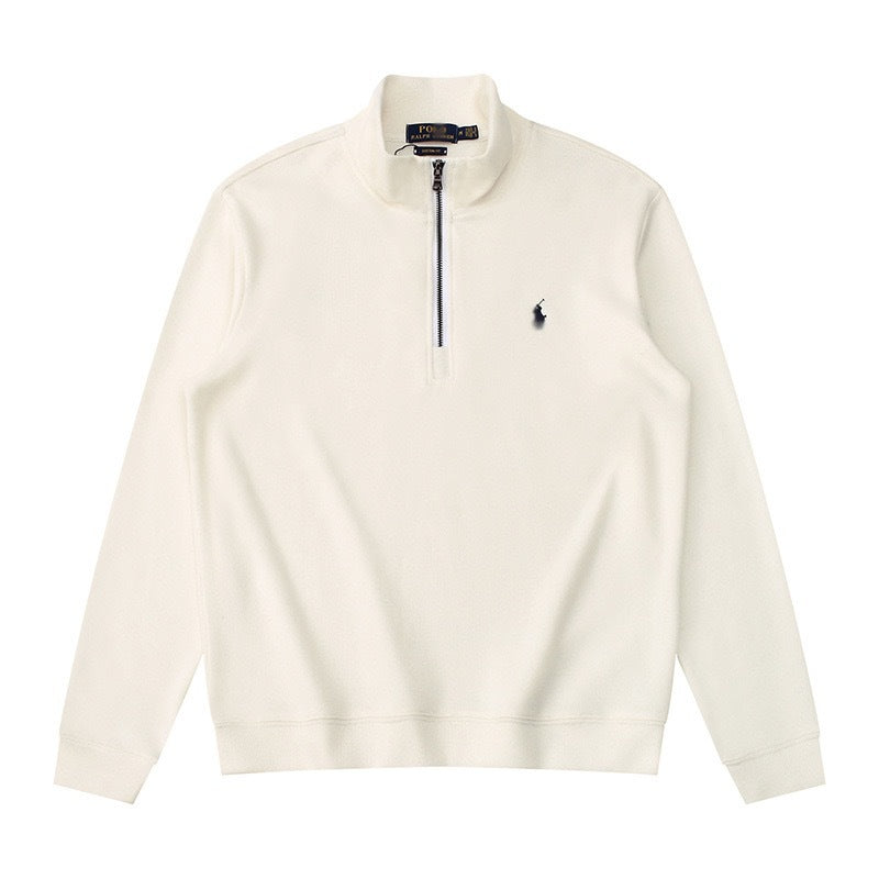 RL half-zip pullover with collar and stand-up collar hoodie