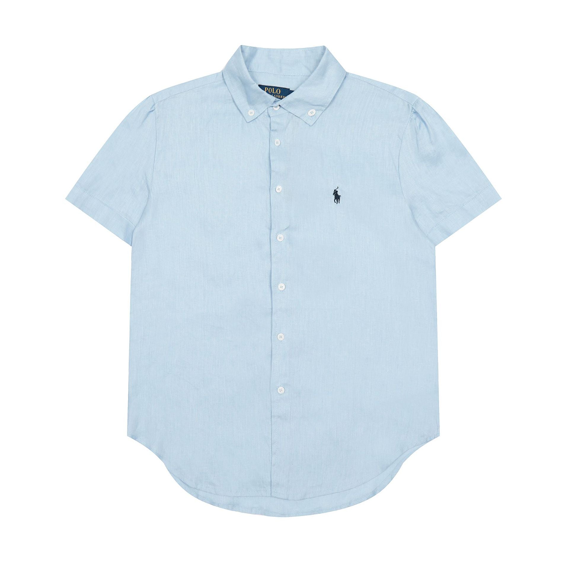 RL classic basic solid-color short-sleeved shirt linen shirt