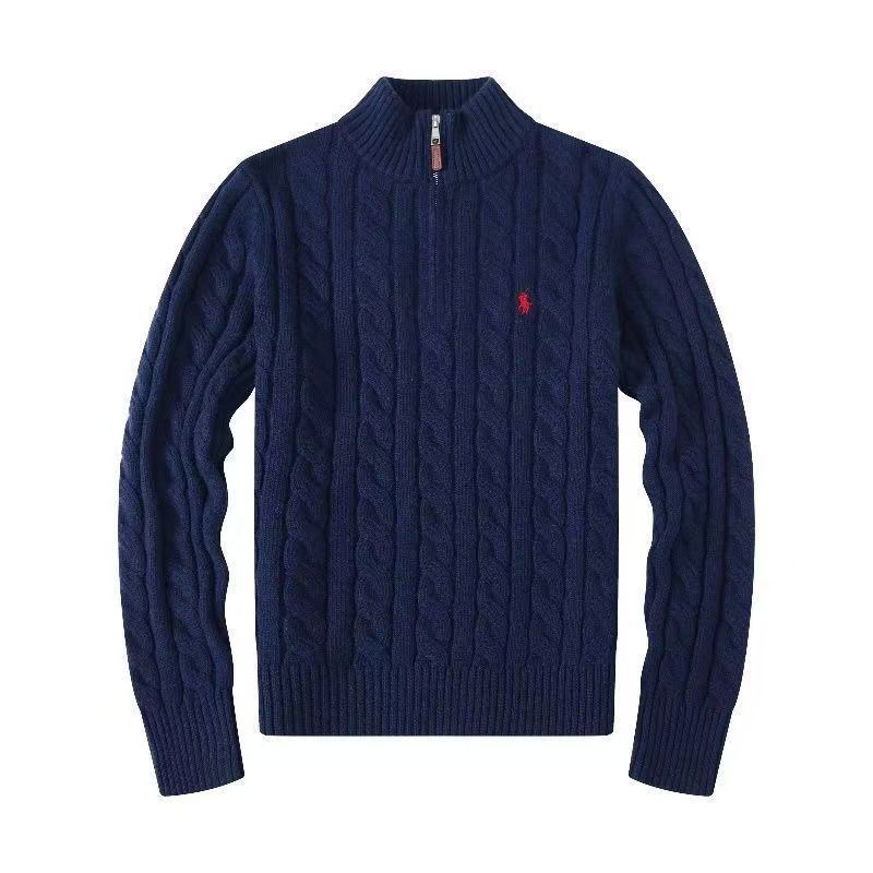 All three standards are complete! RAF LAUREN Knitted Half Zipper Solid Pony Embroidery Logo Fried Dough Twists Knitted Sweaters for Men and Women