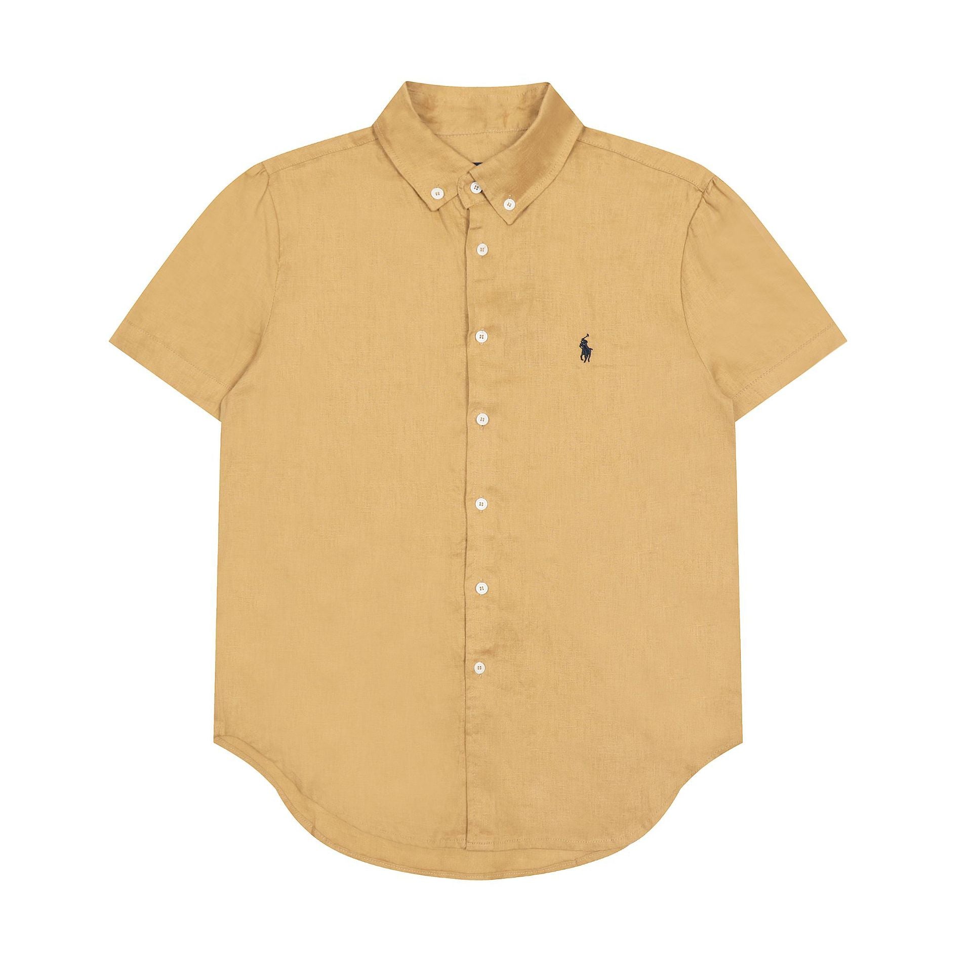 RL classic basic solid-color short-sleeved shirt linen shirt