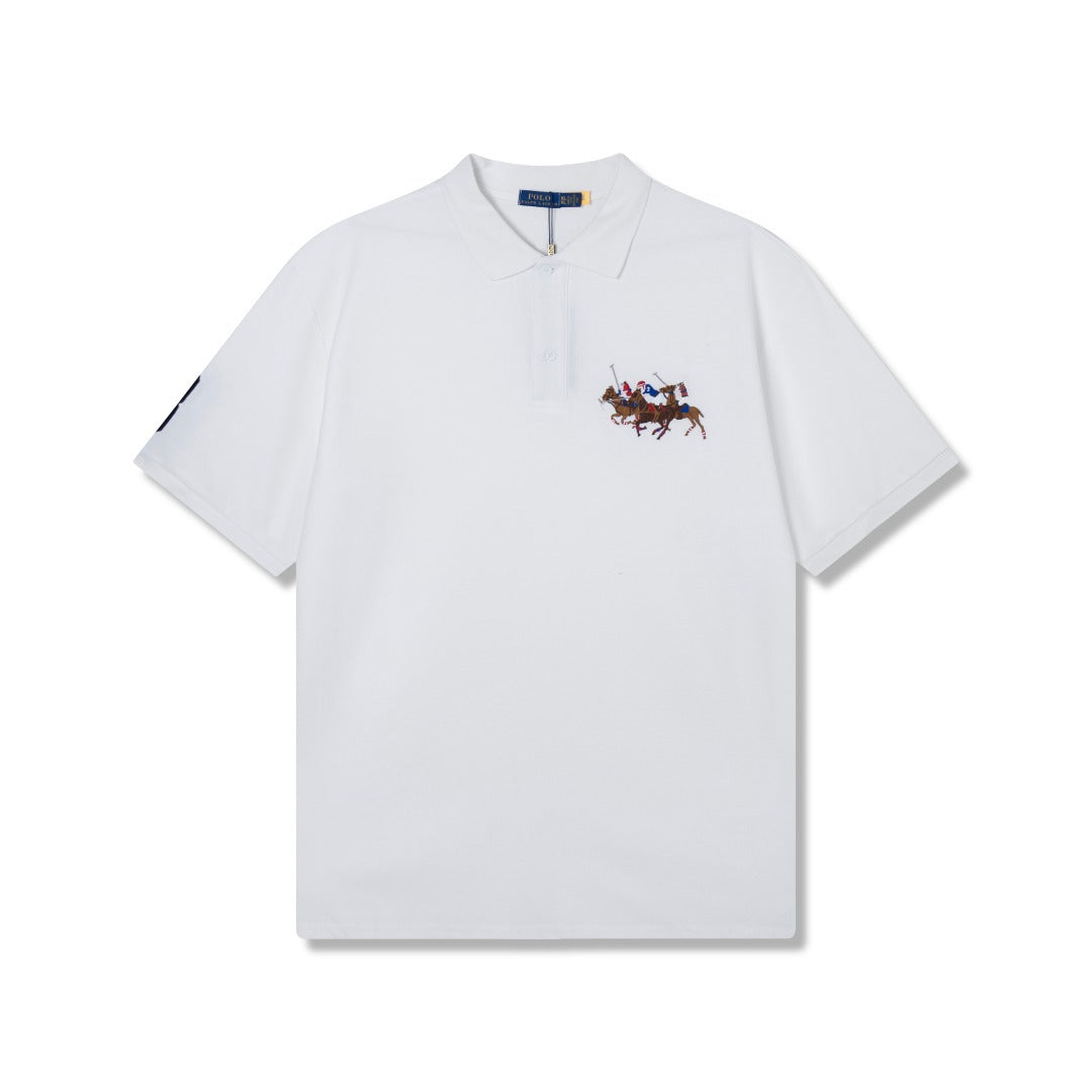Spring and Summer Collection Classic Three-Horse Print Polo Shirt