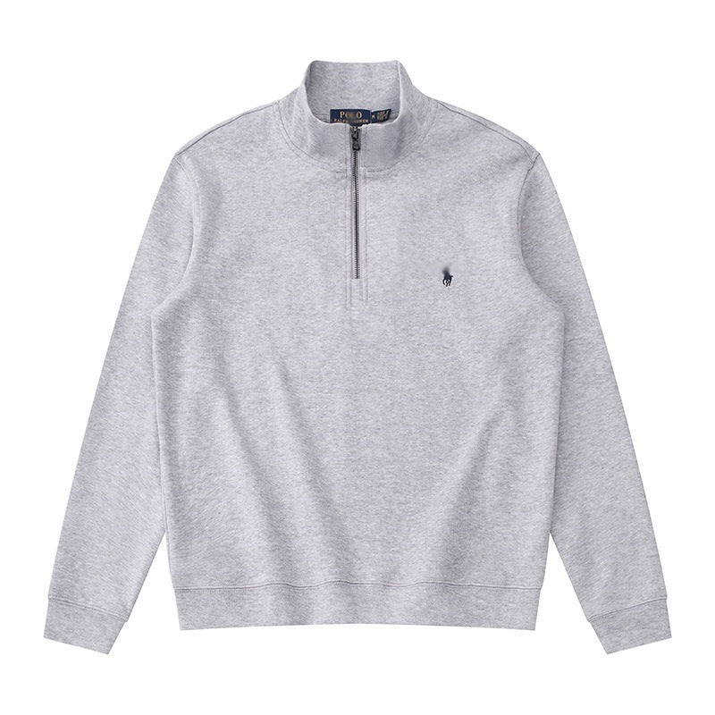 RL half-zip pullover with collar and stand-up collar hoodie