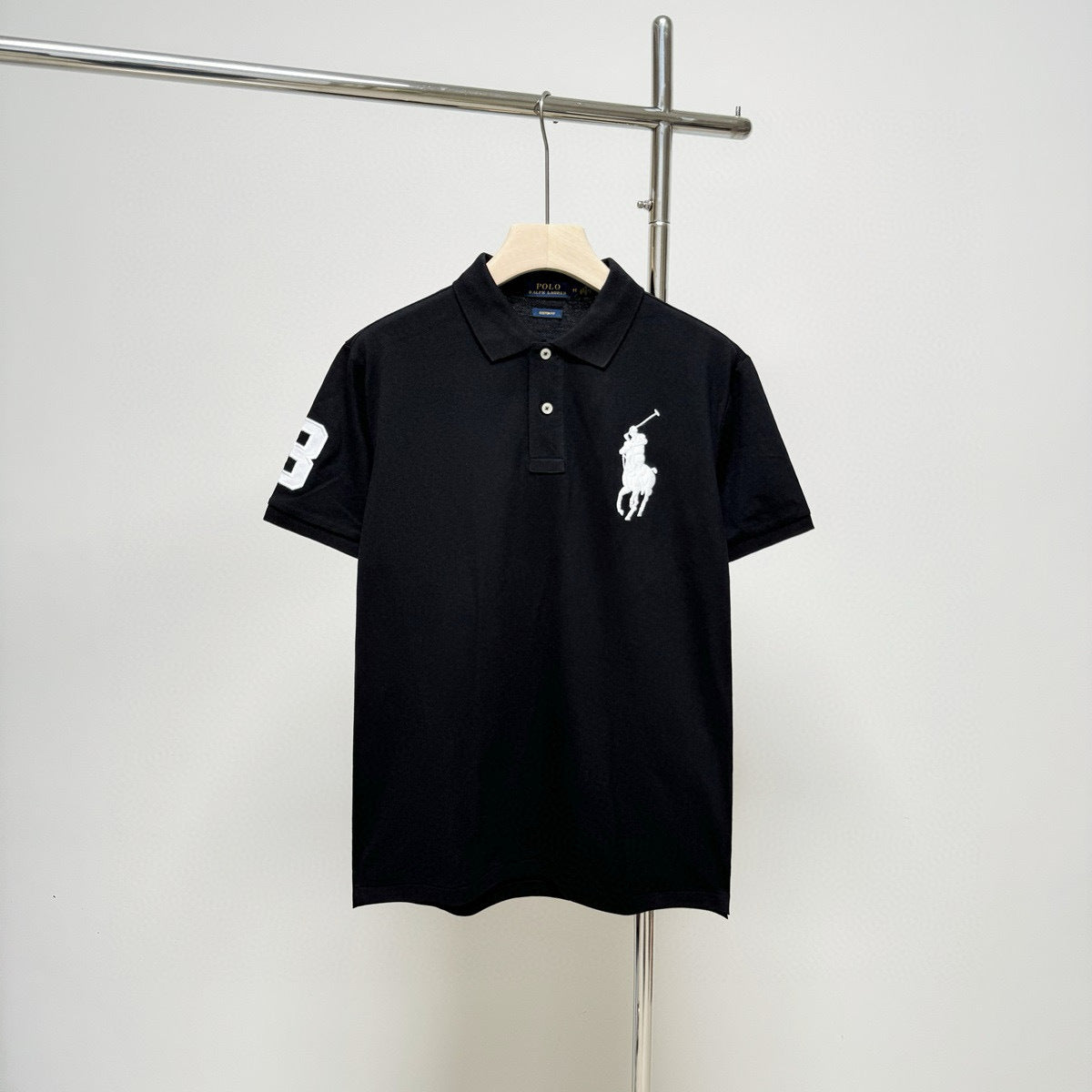 RL polo shirt with embroidered horse logo on the collar