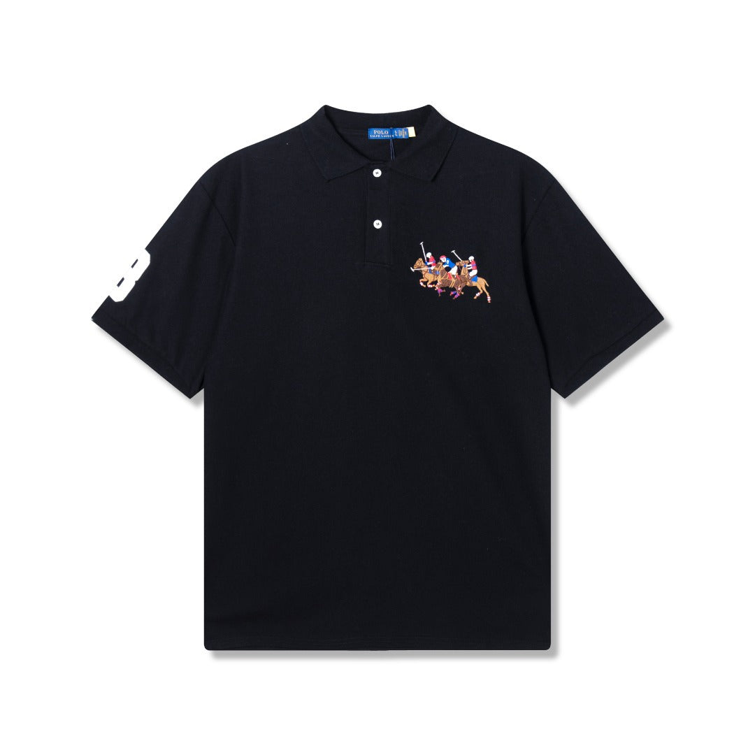 Spring and Summer Collection Classic Three-Horse Print Polo Shirt