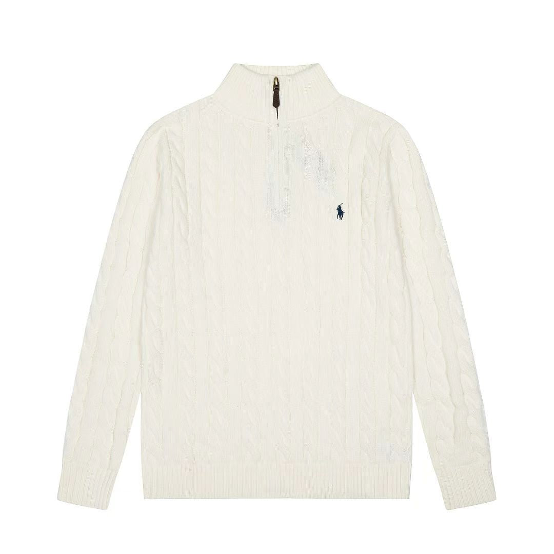 All three standards are complete! RAF LAUREN Knitted Half Zipper Solid Pony Embroidery Logo Fried Dough Twists Knitted Sweaters for Men and Women
