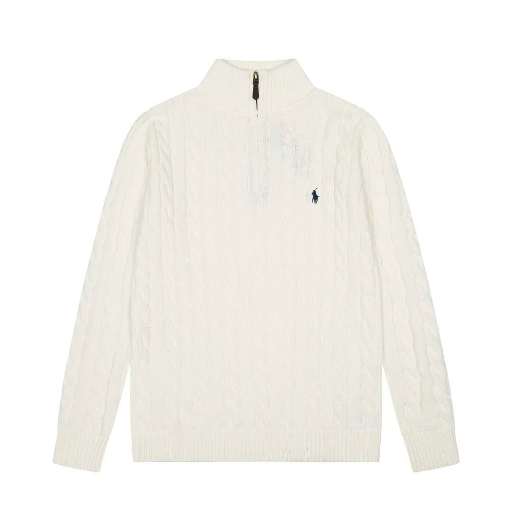 All three standards are complete! RAF LAUREN Knitted Half Zipper Solid Pony Embroidery Logo Fried Dough Twists Knitted Sweaters for Men and Women