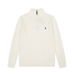 All three standards are complete! RAF LAUREN Knitted Half Zipper Solid Pony Embroidery Logo Fried Dough Twists Knitted Sweaters for Men and Women