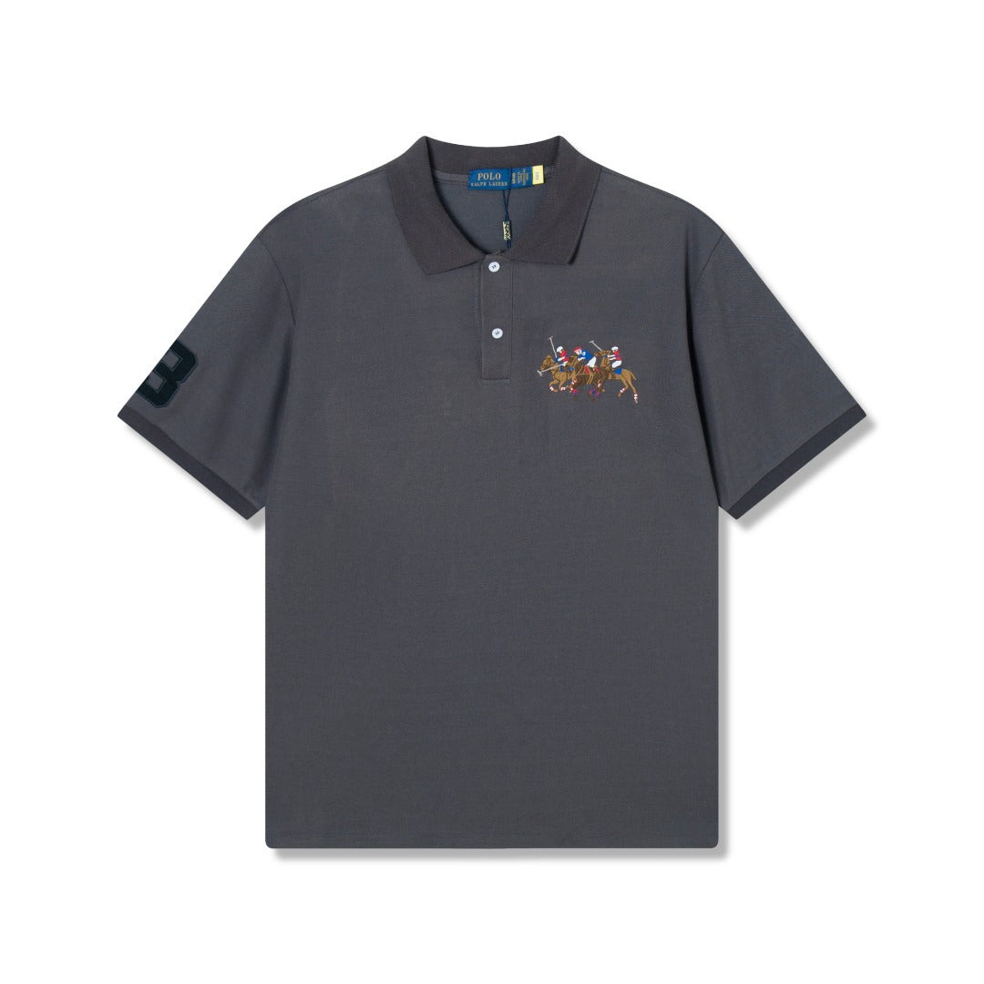Spring and Summer Collection Classic Three-Horse Print Polo Shirt