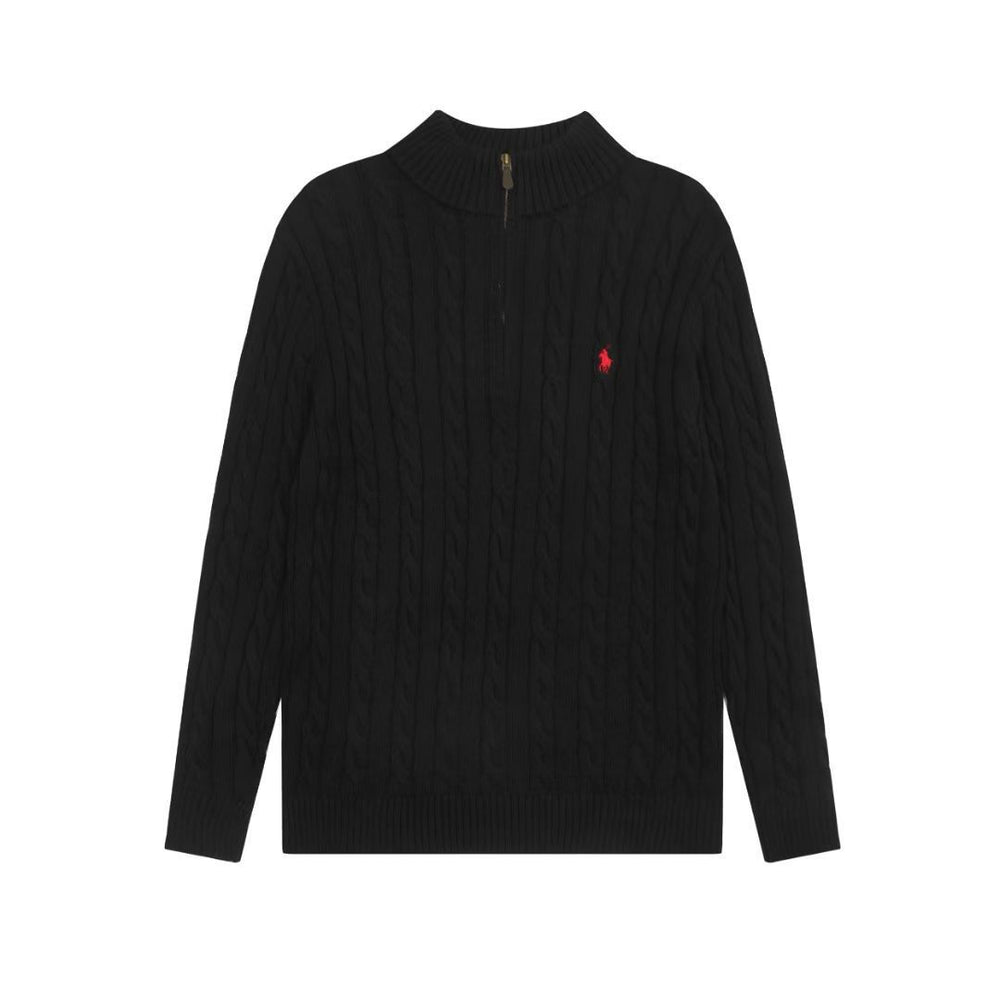 All three standards are complete! RAF LAUREN Knitted Half Zipper Solid Pony Embroidery Logo Fried Dough Twists Knitted Sweaters for Men and Women