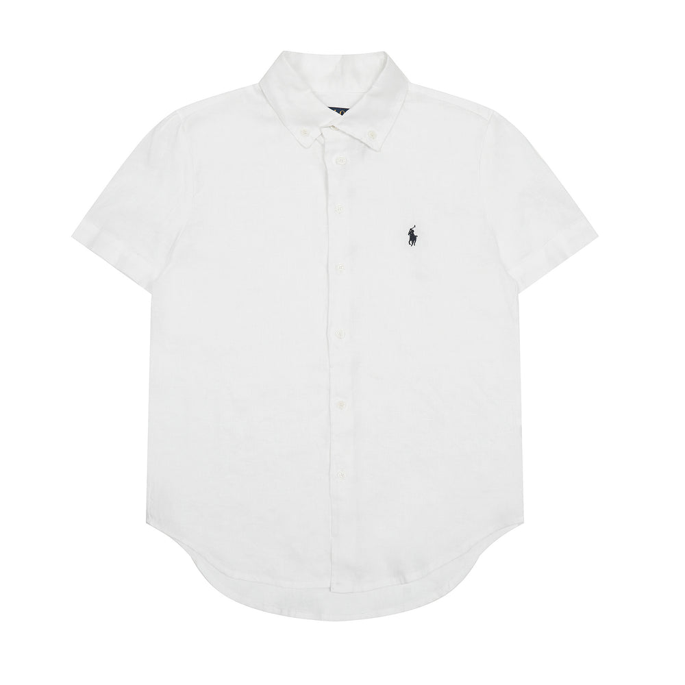 RL classic basic solid-color short-sleeved shirt linen shirt
