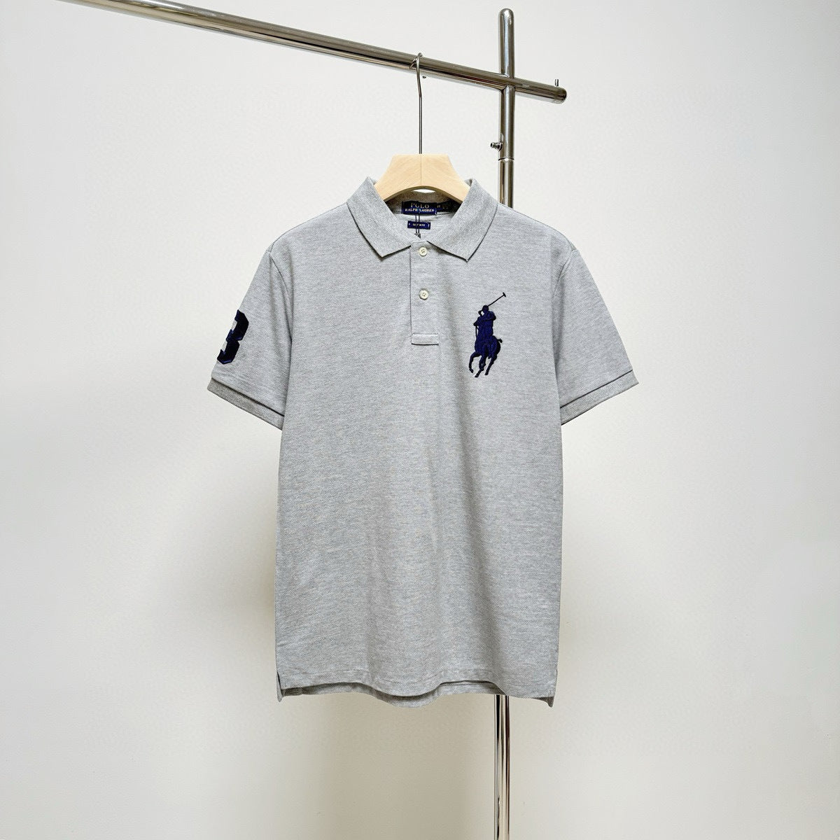 RL polo shirt with embroidered horse logo on the collar