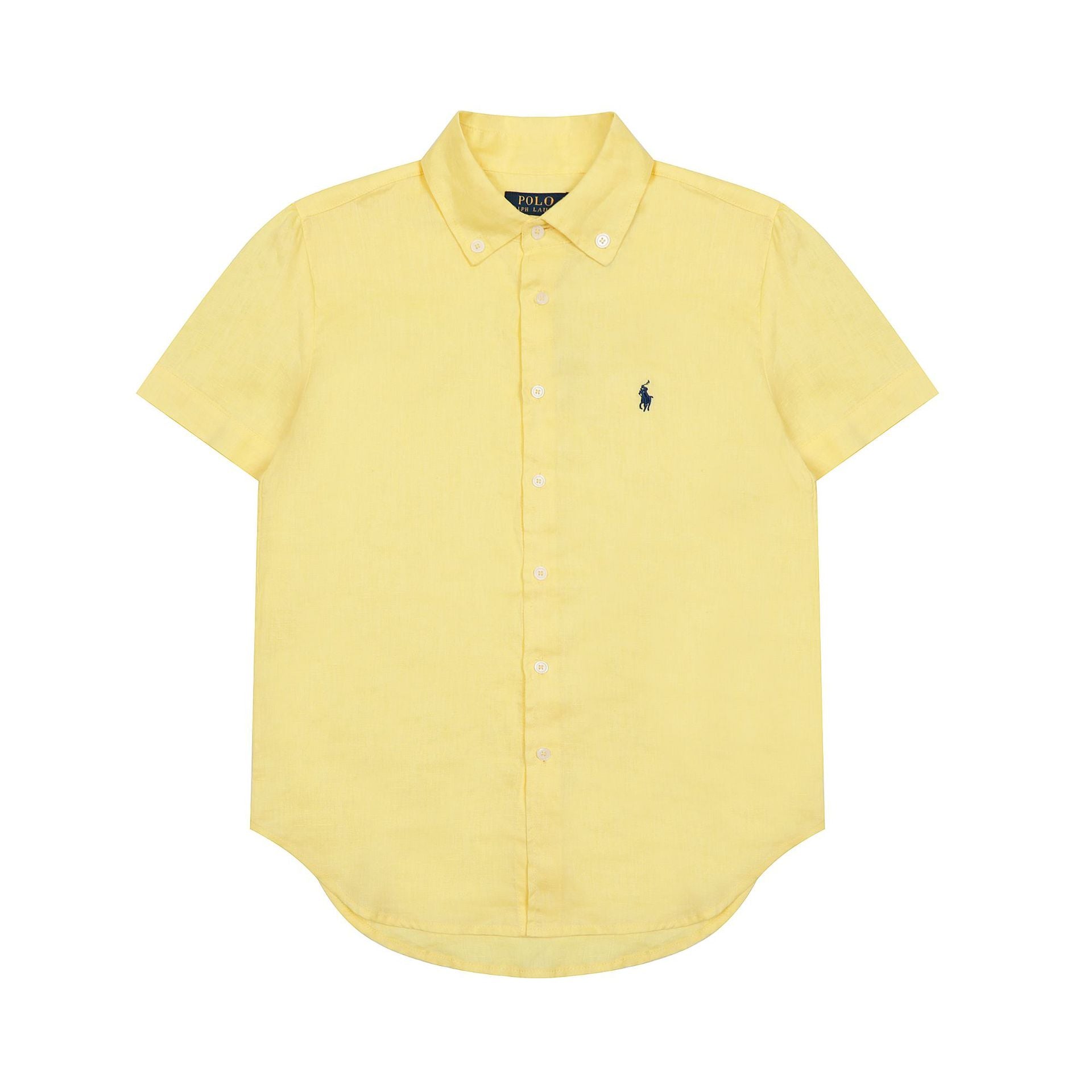 RL classic basic solid-color short-sleeved shirt linen shirt