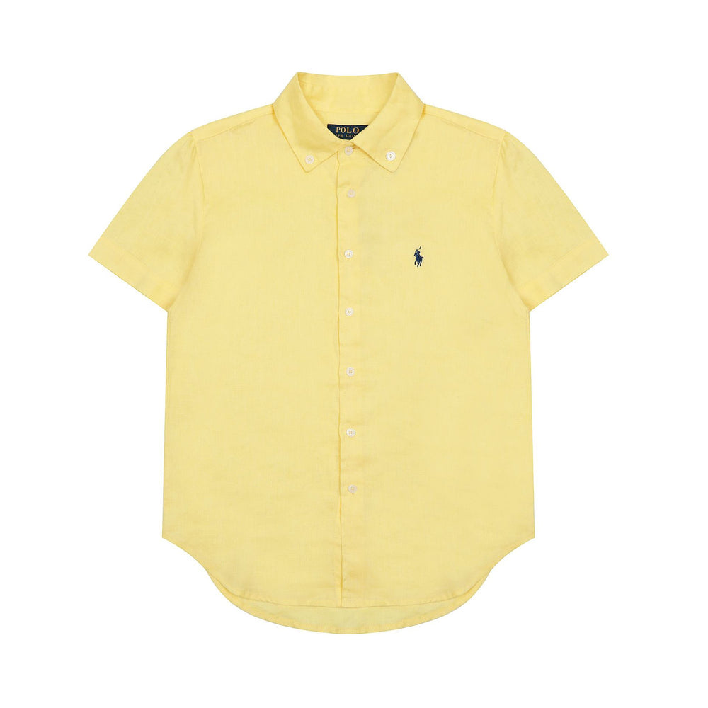 RL classic basic solid-color short-sleeved shirt linen shirt
