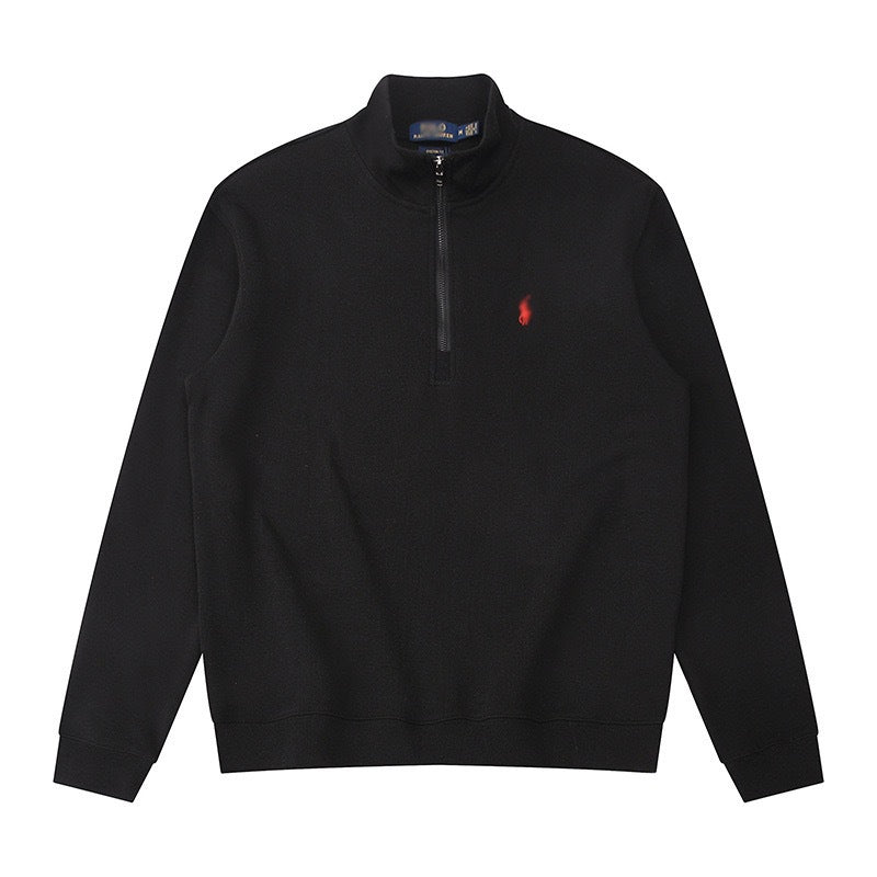 RL half-zip pullover with collar and stand-up collar hoodie