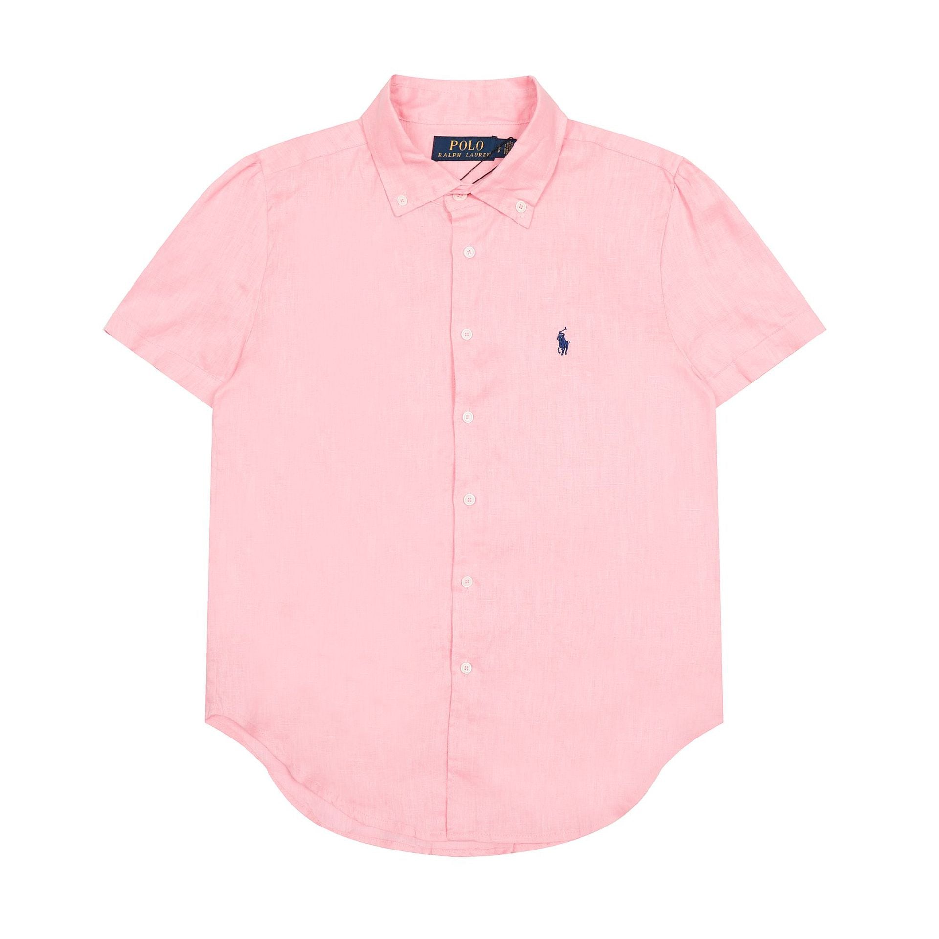 RL classic basic solid-color short-sleeved shirt linen shirt