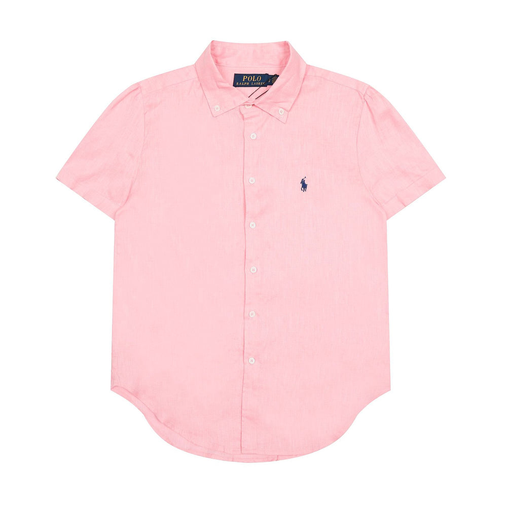 RL classic basic solid-color short-sleeved shirt linen shirt