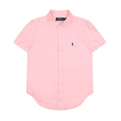 RL classic basic solid-color short-sleeved shirt linen shirt
