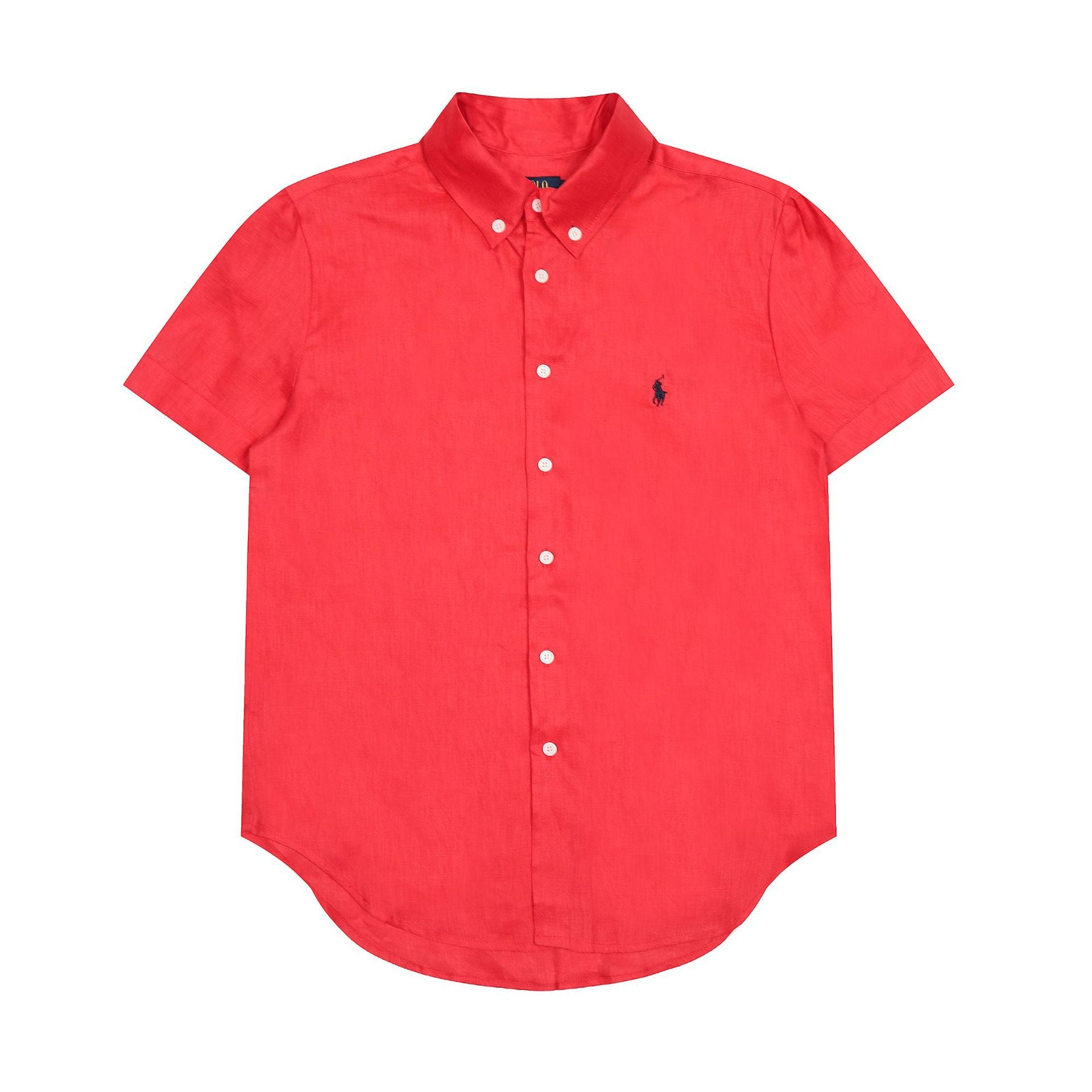 RL classic basic solid-color short-sleeved shirt linen shirt