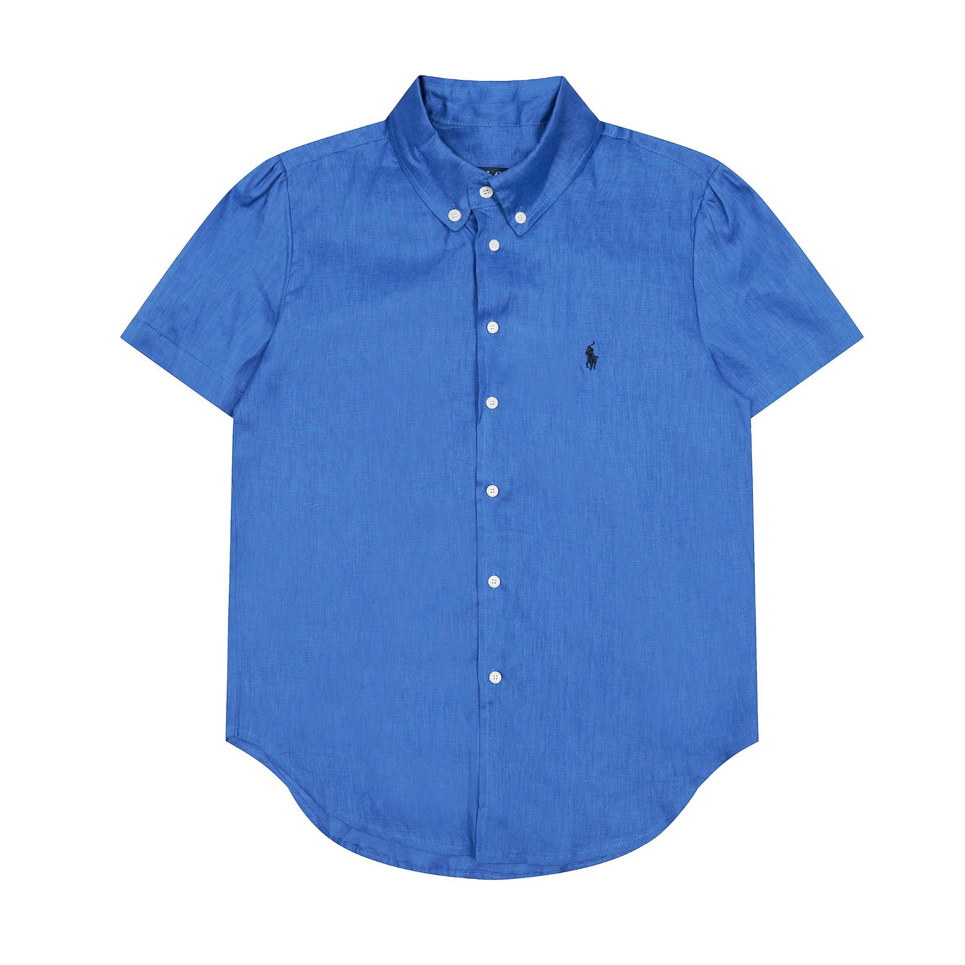 RL classic basic solid-color short-sleeved shirt linen shirt