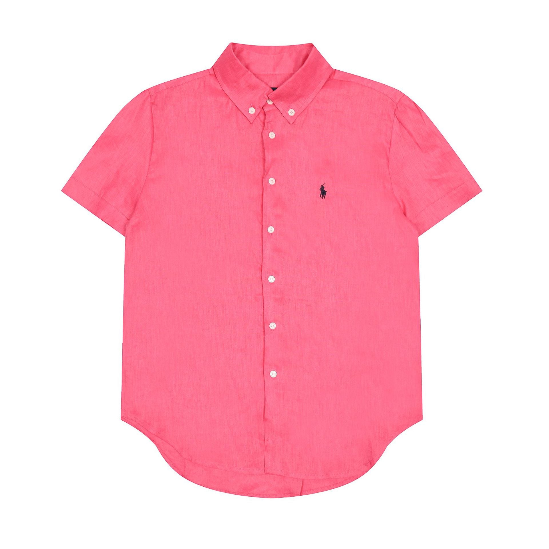 RL classic basic solid-color short-sleeved shirt linen shirt