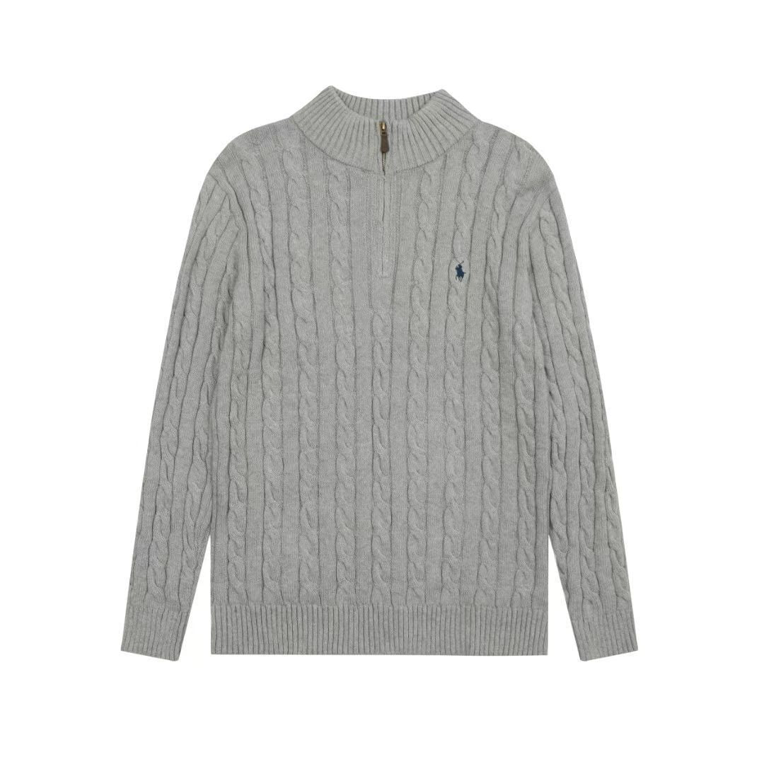 All three standards are complete! RAF LAUREN Knitted Half Zipper Solid Pony Embroidery Logo Fried Dough Twists Knitted Sweaters for Men and Women