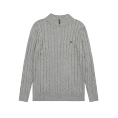 All three standards are complete! RAF LAUREN Knitted Half Zipper Solid Pony Embroidery Logo Fried Dough Twists Knitted Sweaters for Men and Women