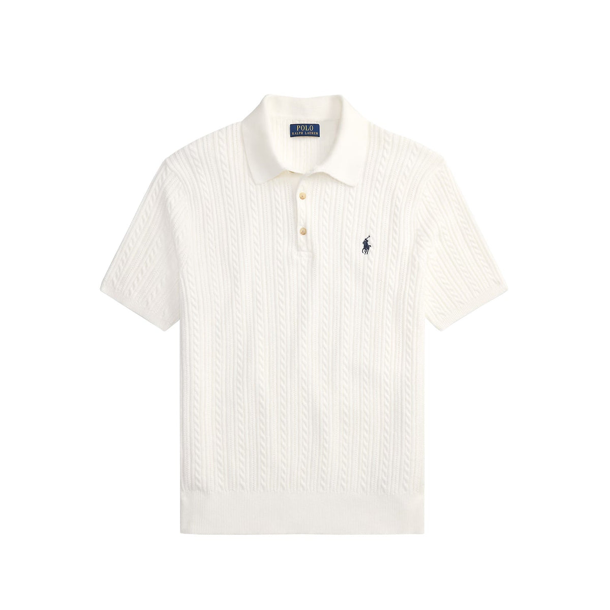 Polo Ralph Lauren CABLE-KNIT POLO JUMPER S/S, White