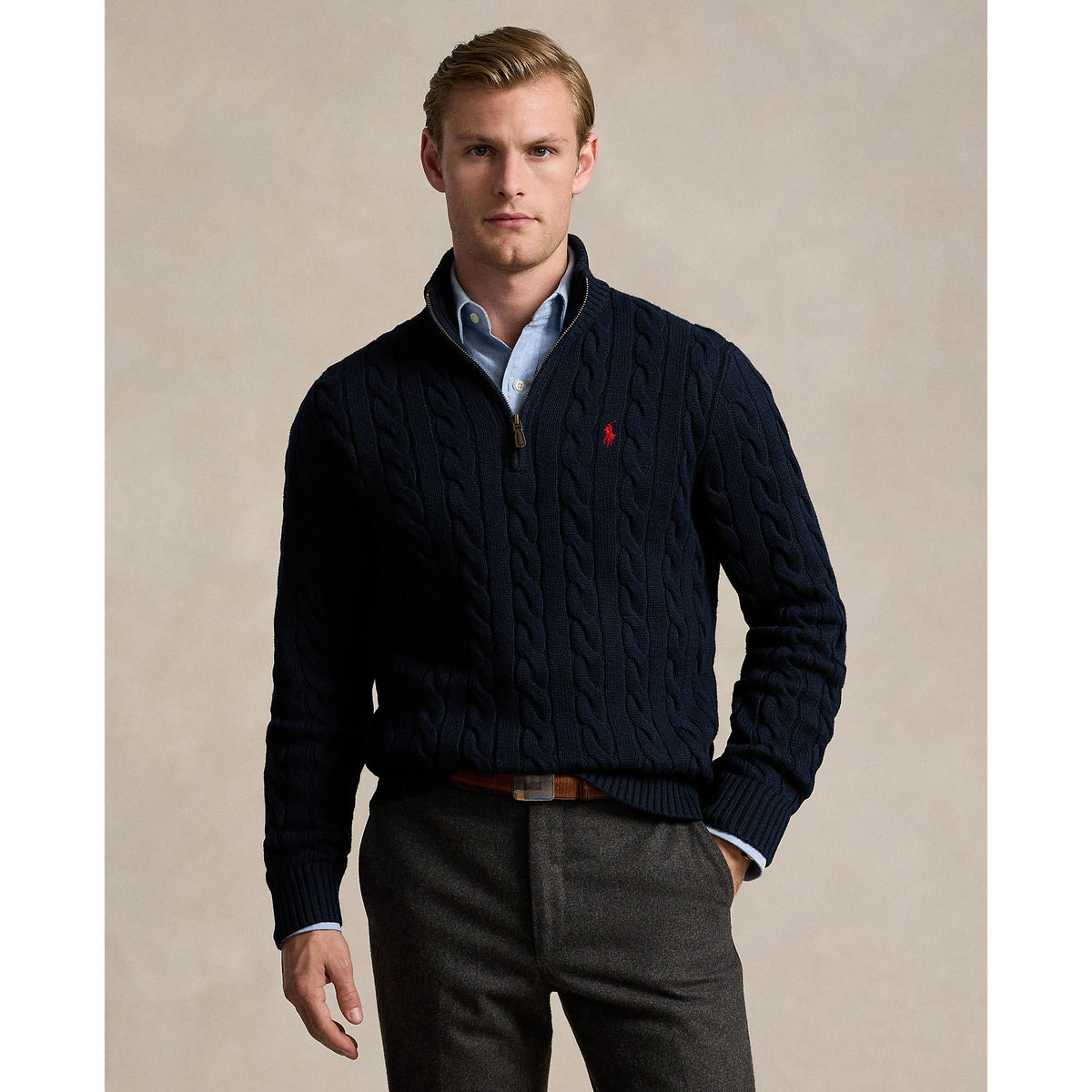 Polo Ralph Lauren - Cable Knit Quarter Zip Sweater - Hunter Navy
