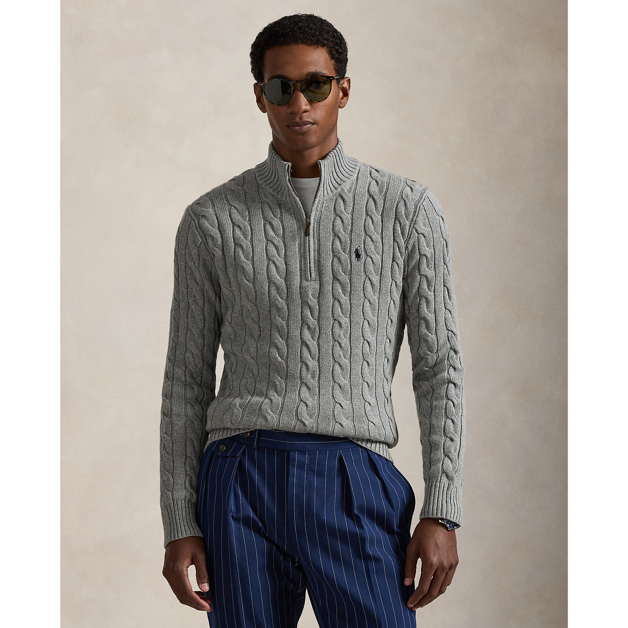 Polo Ralph Lauren - Cable Knit Quarter Zip Sweater - Fawn Grey Heather