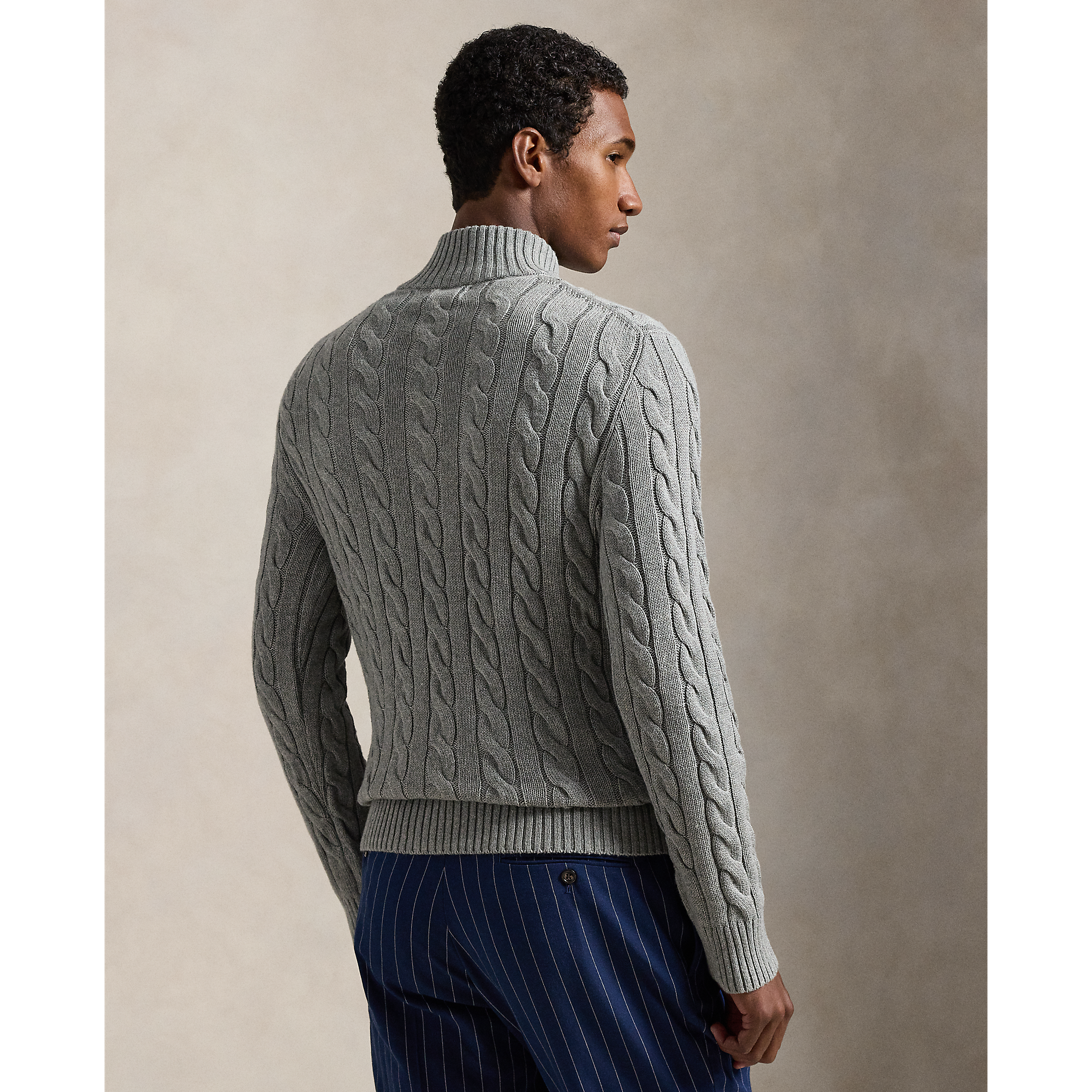 Polo Ralph Lauren - Cable Knit Quarter Zip Sweater - Fawn Grey Heather