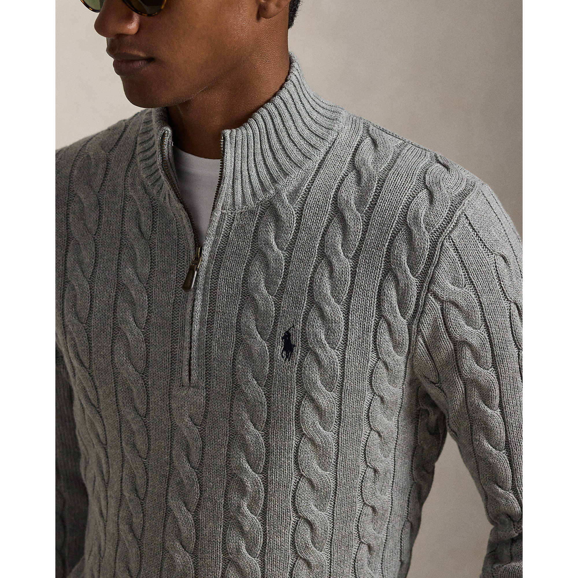 Polo Ralph Lauren - Cable Knit Quarter Zip Sweater - Fawn Grey Heather